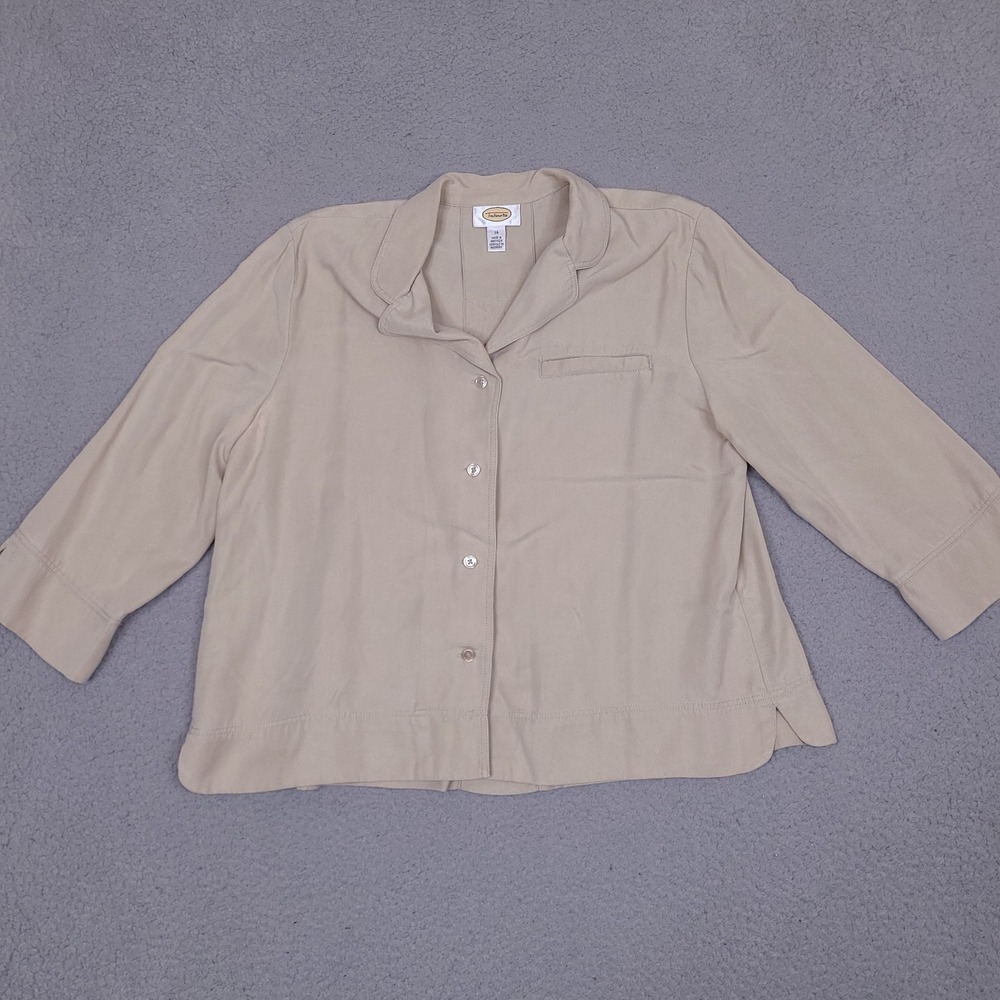 Talbots Button Up Shirt Womens 14 Brown Tan Tencel Office Vacation Preppy‎